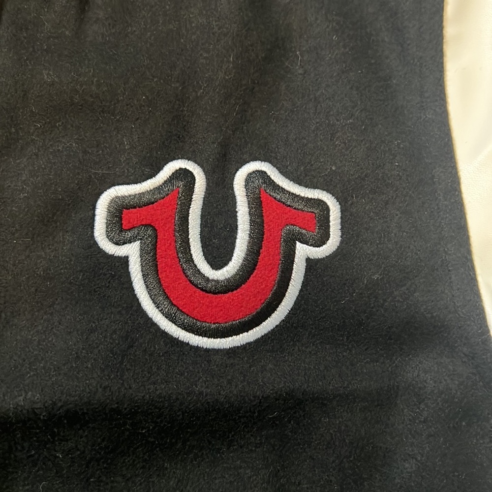 NWT True Religion True Varsity Jacket Black and Winter White Embroidered Detail - Picture 3 of 13